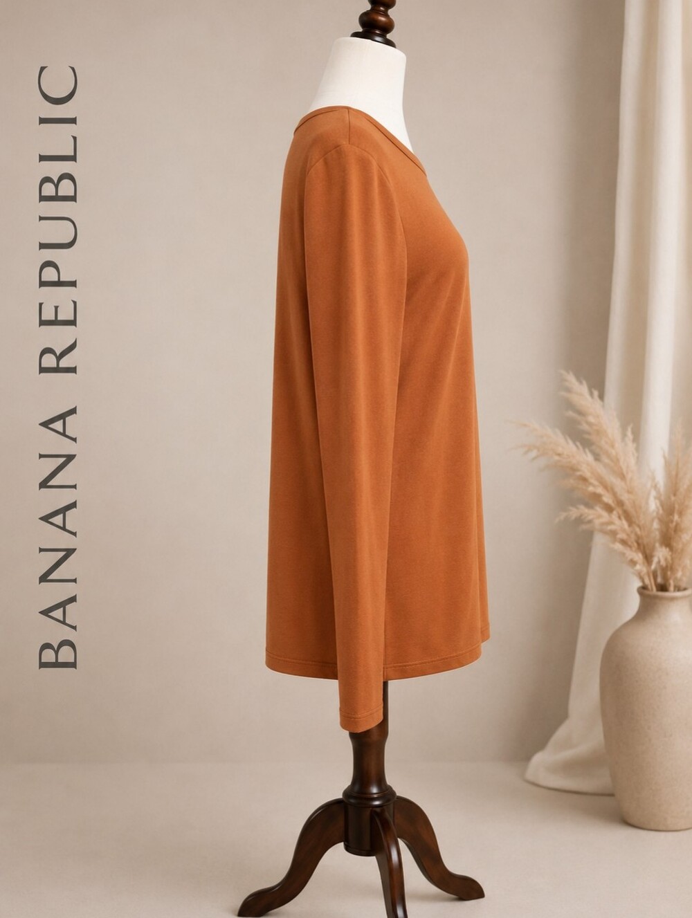 Banana Republic Soft Knit Long Sleeve Top | Warm Cinnamon Crew Neck - Picture 3 of 4